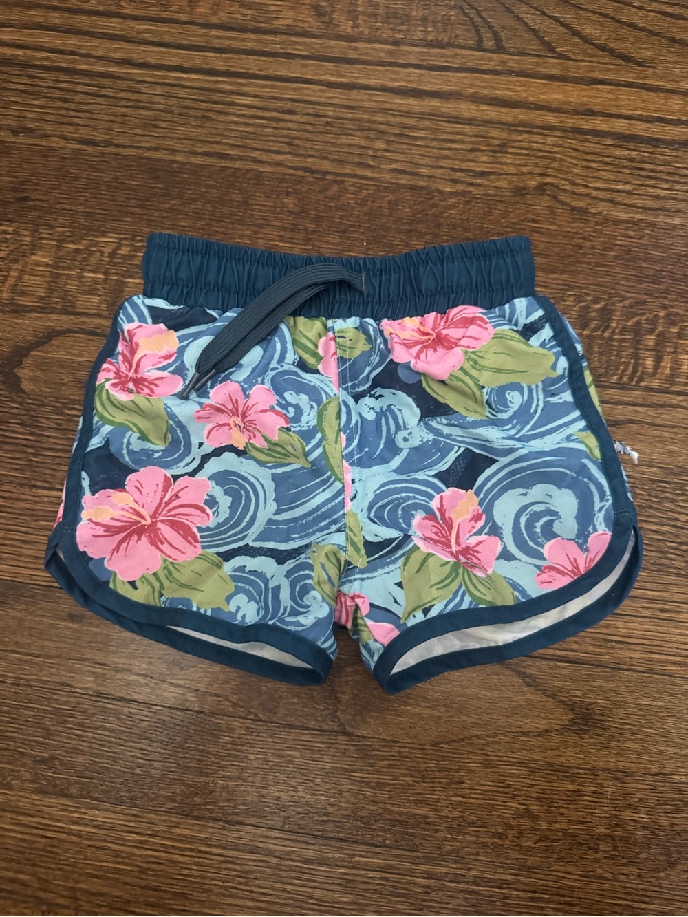 Caden Lane Blue Swim Trunks with Pink Floral Print
